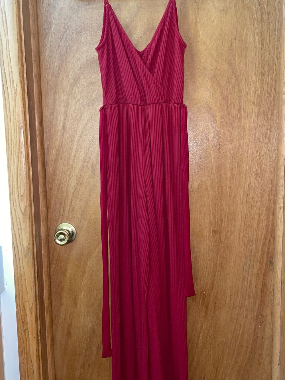 Fashion Nova Crimson Ribbed Wrap Maxi Dress